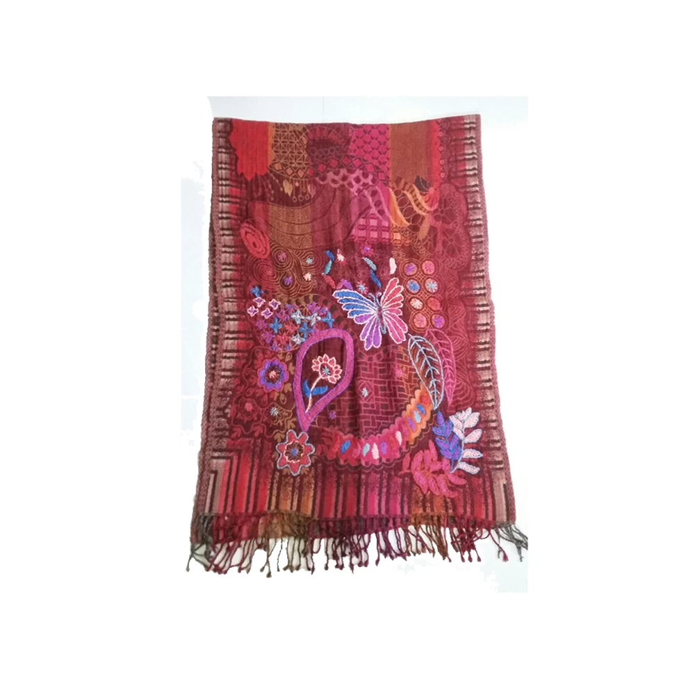 Luxury High Quality Customized Wool Stole with Embroidery Work Floral Design Shawl/Scarf At Good Price