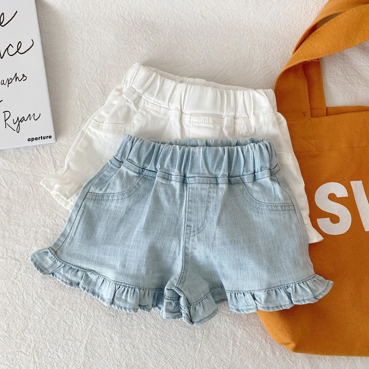 Designer Toddler Children Girls Clothing Cotton Denim Shorts For Baby Girl Custom Casual Girls Plain Denim Ruffle Shorts