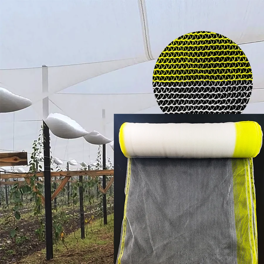 100% HDPE 10x50 м УФ-защита для защиты фруктов и растений от повреждений градом белый с желтой тканой рамкой противограница