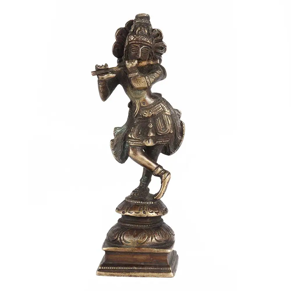 Handmade Indian Brass Antique Bronze Lord Krishna Sculptures Figurine Statue Home Decor Gift Items 15 x 4.5 cm SNC-135