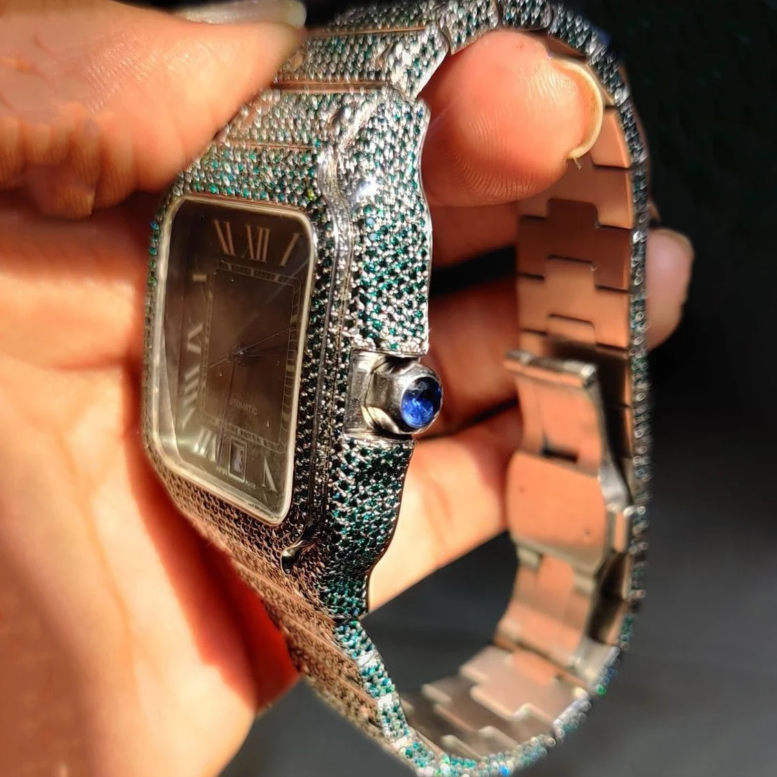 Green Dial Premium Quality Green Diamond Bust Down Watch for Men/ Tester Passed Diamond Watch Luxury Custom Watch