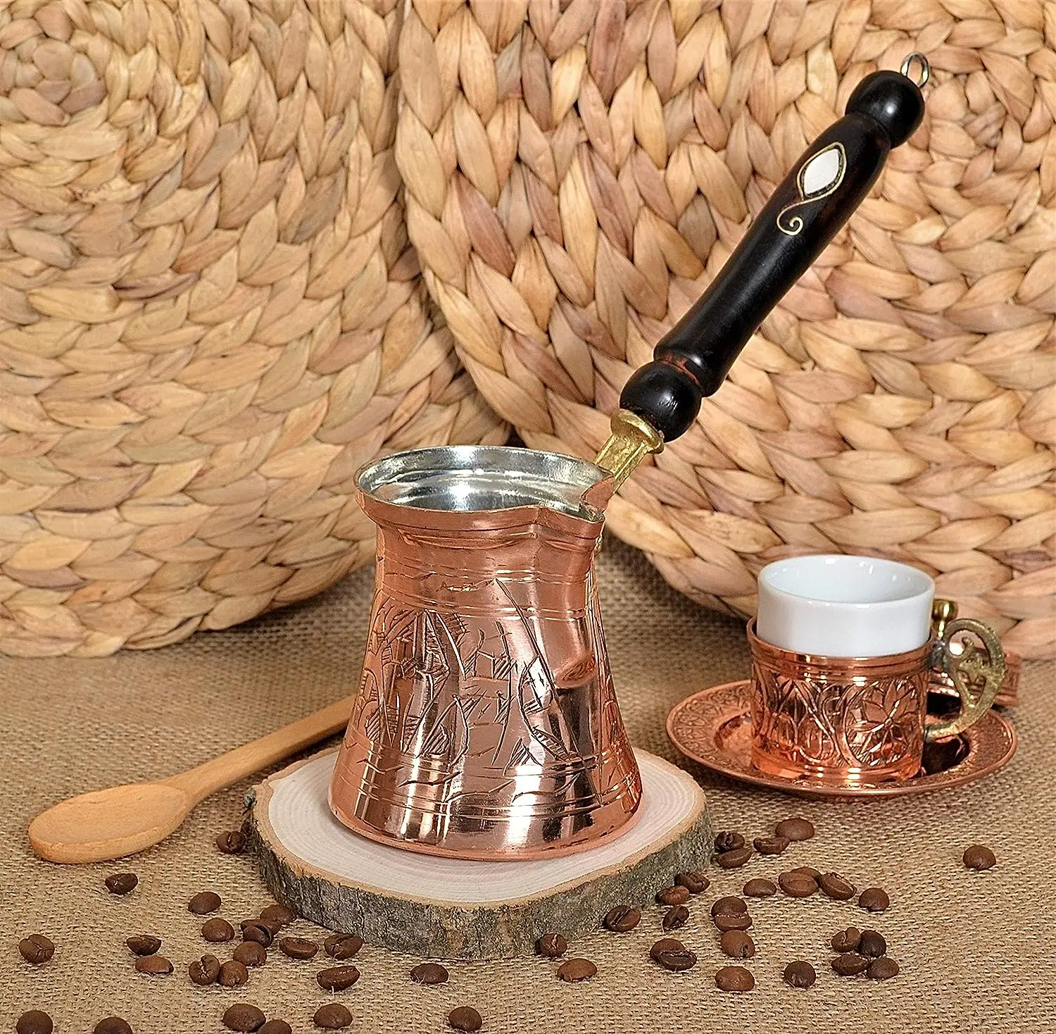 Best Wholesale Prices Brass Color Casting Turkish Coffee Espresso Stovetop Pot with Wooden Handle