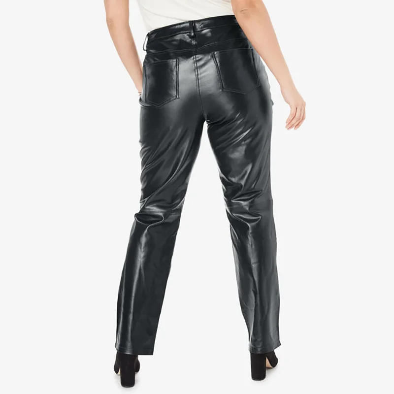 Wholesale Women Faux leather trousers High Waist ladies Women causal pants Secretly Shapes Regular Fit Straight Leg Pant
