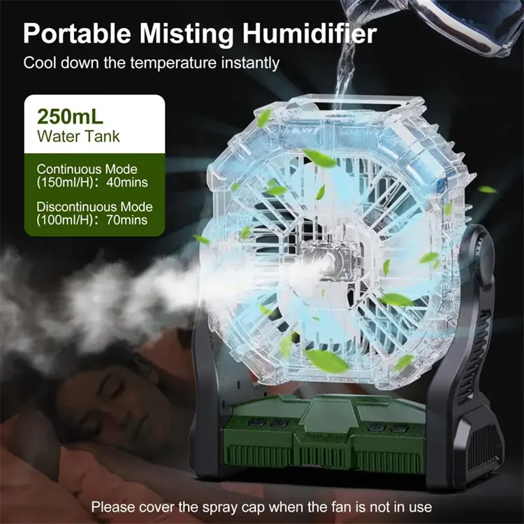 Portable Camping Fan Lantern with RGB Lights 7800mAh Rechargeable Misting Fan with Hook for Tents