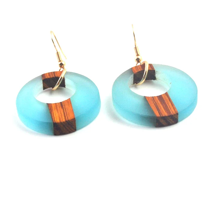 Round Wooden and resin Drop Earrings Boho Women Simple Colorful Resin Beads Pendant use for hot sale