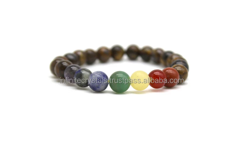 For Sale 7 Chakra with Tiger Eye Round Beads Chakra Healing Gemstone Bracelet Spiritual Gemstone Bracelets