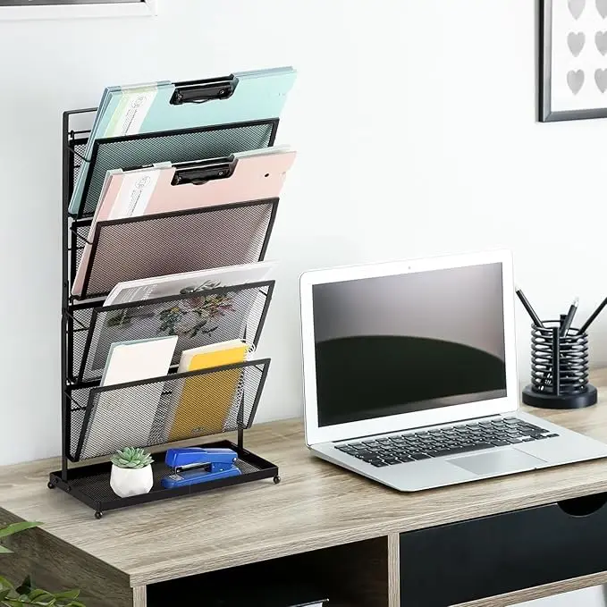 File Racks Letter Trays 6 Tier Wire in Tray Hanging Wall File Holder Document Folder Organizer Literature Magazine Rack-black