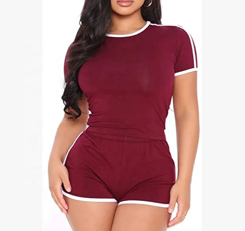 2023 Fashion Summer Casual Gym Sports Women Clothing 2 Piece Crop Top And Biker Shorts Sets Two Piece Short Set
