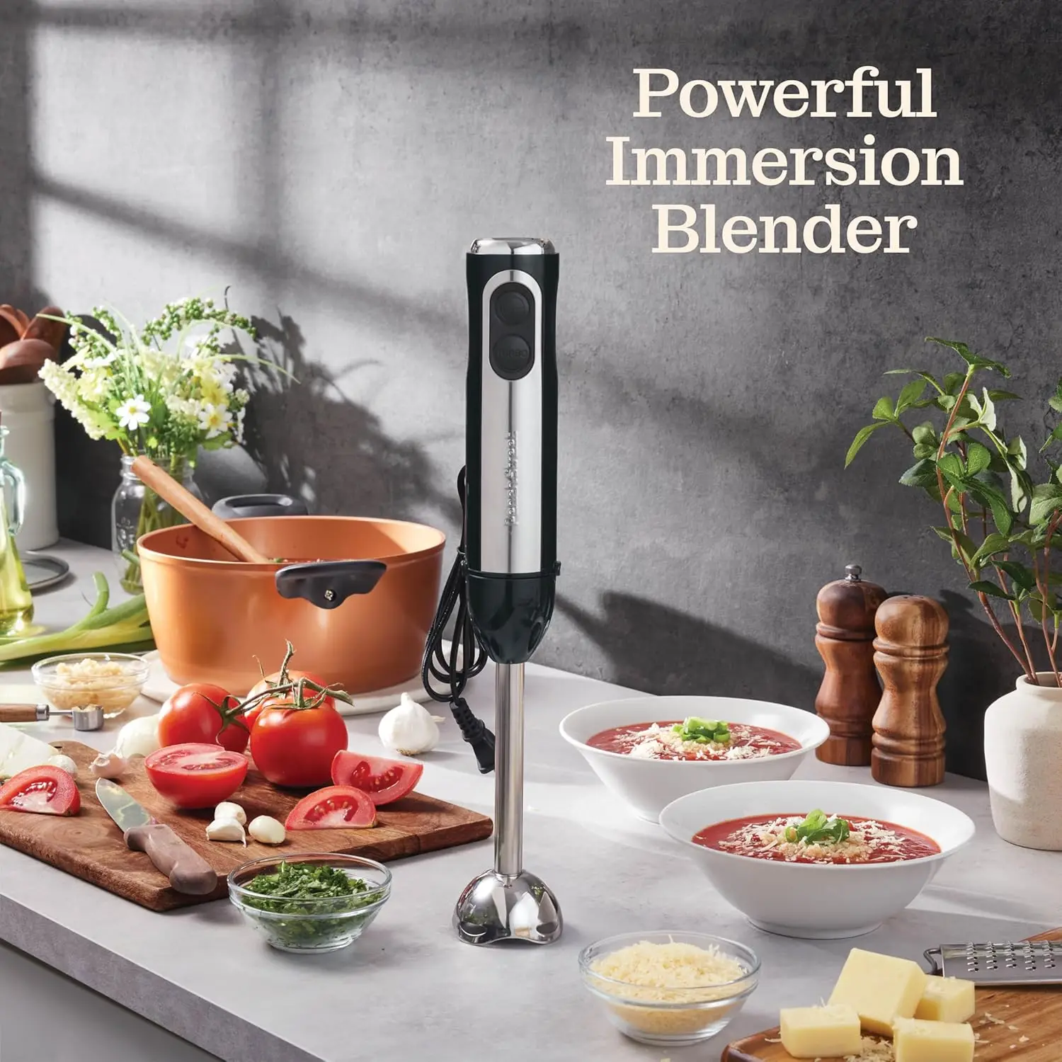 Powerful 500-Watt Immersion Blender with Turbo Mode Electric Hand Blender Detachable Base German Food Mixer for Kitchen Use