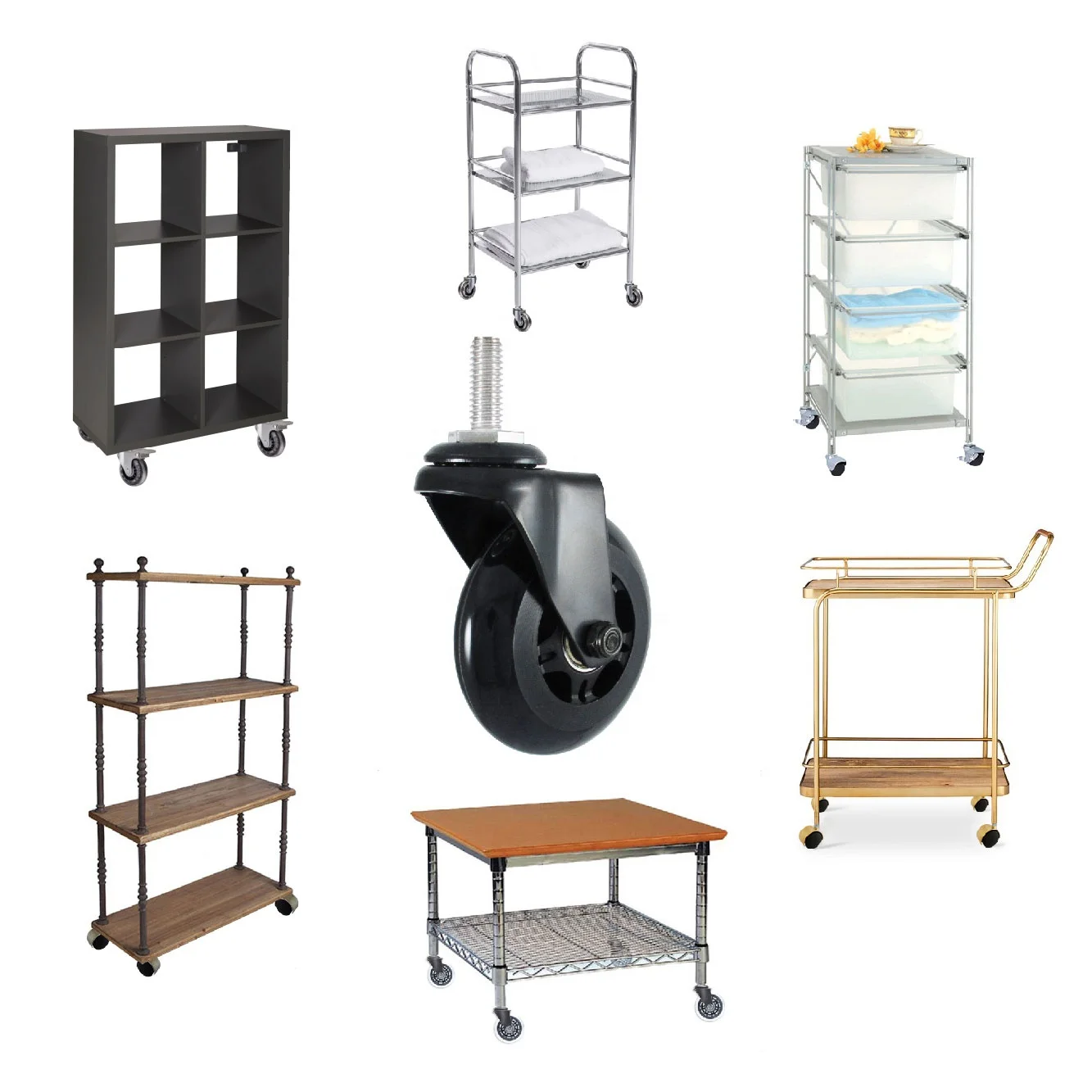 76mm PU Silent Wheels With Industrial 3/8 Threaded Stem Caster