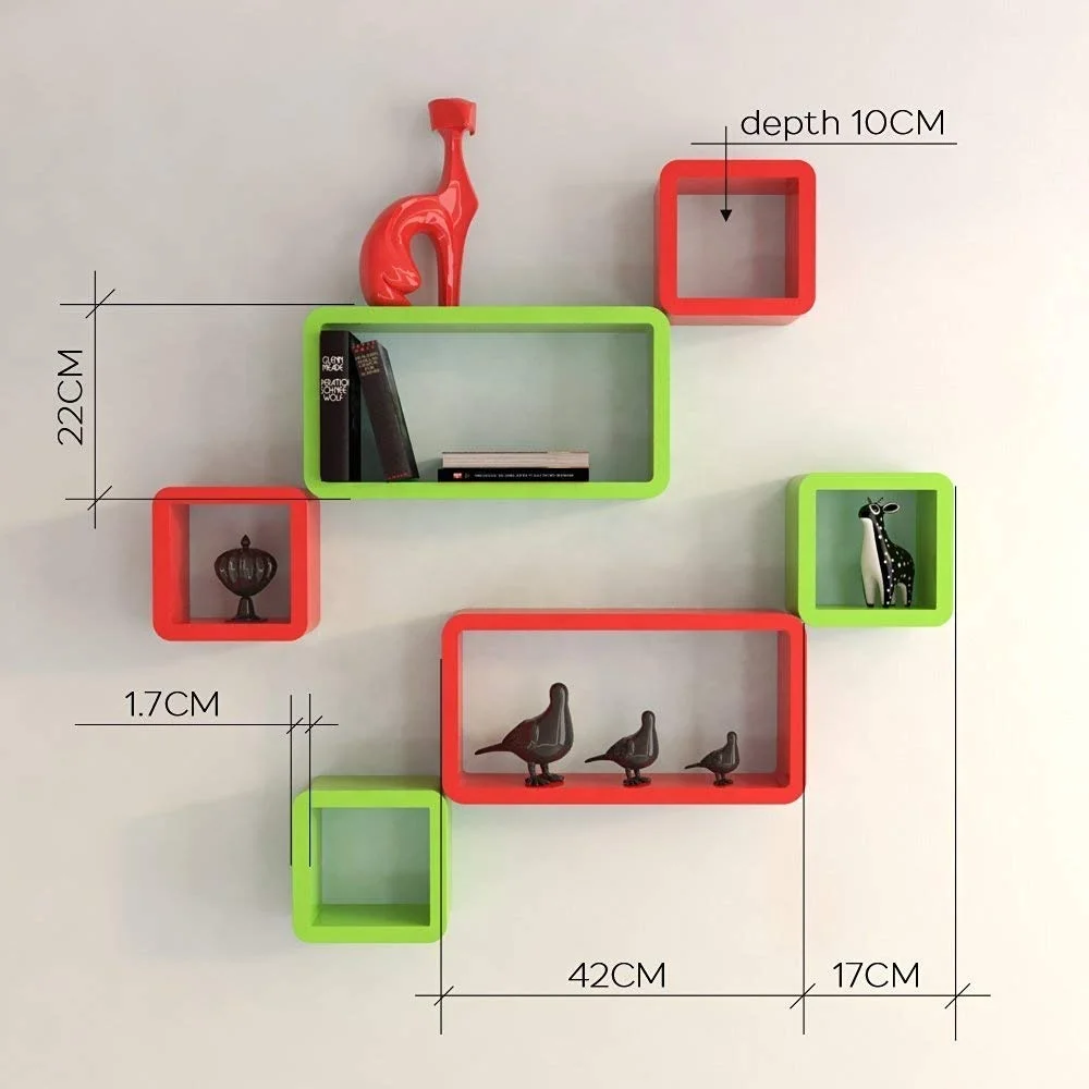 Wall Shelves Set of 6 Cube Floating Shelves Storage MDF Book CD DVD Toy Storage Display