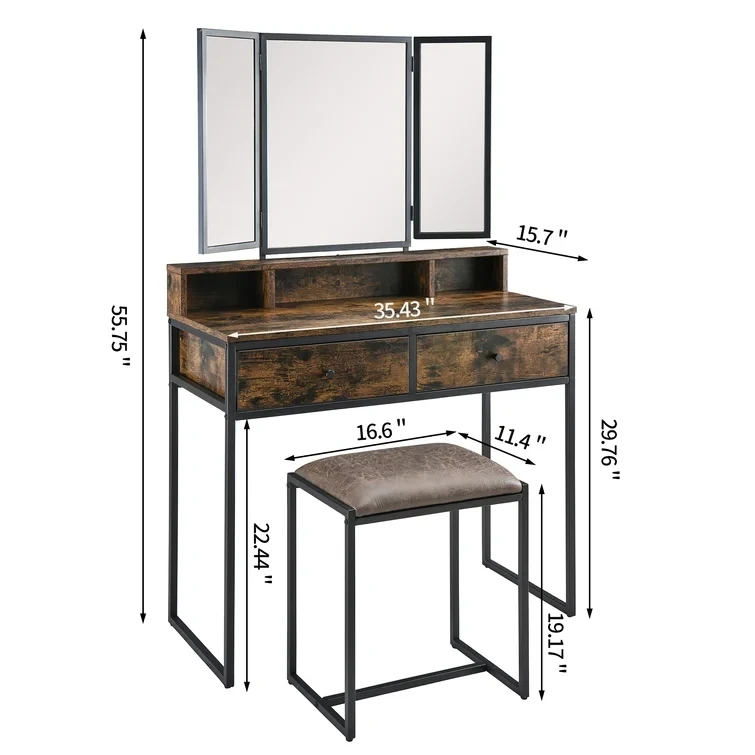 vanity makeup tablet set Vintage vaidades maquiagem coiffeuse avec miroir et tabouret