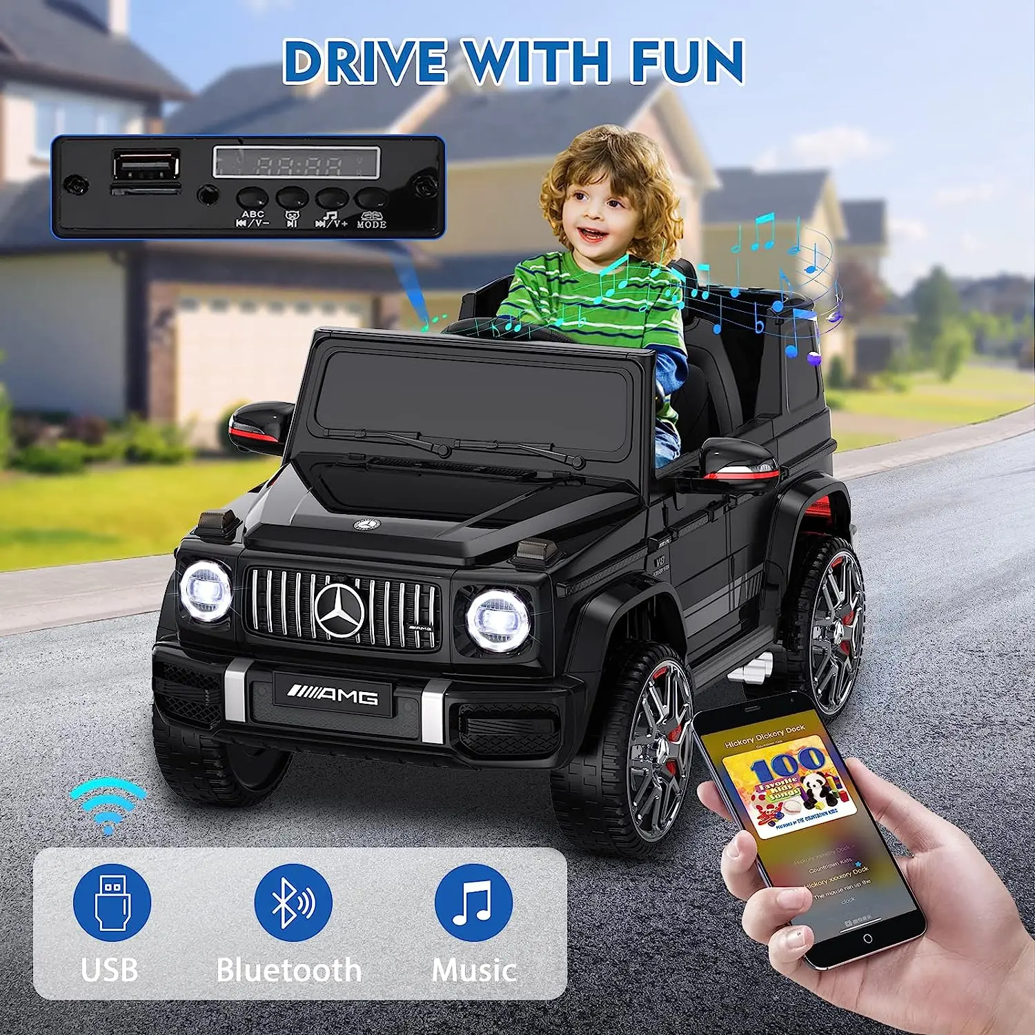 ANPABO Licensed G6 3 Car for Kids, 12V Ride on Car w/Parent Remote Control, Low Battery Voice Prompt, LED Headlight