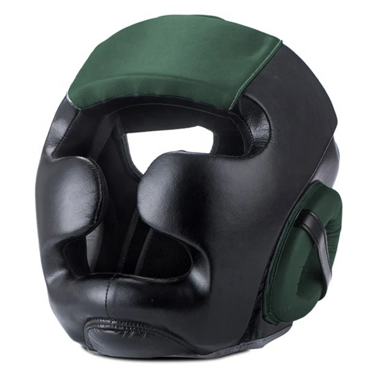 Black Cow Hide Leather OEM Karate Helmet Head Gear Guard Protector Fight Training Head Shield Mask Guard For Taekwondo WKF ITF