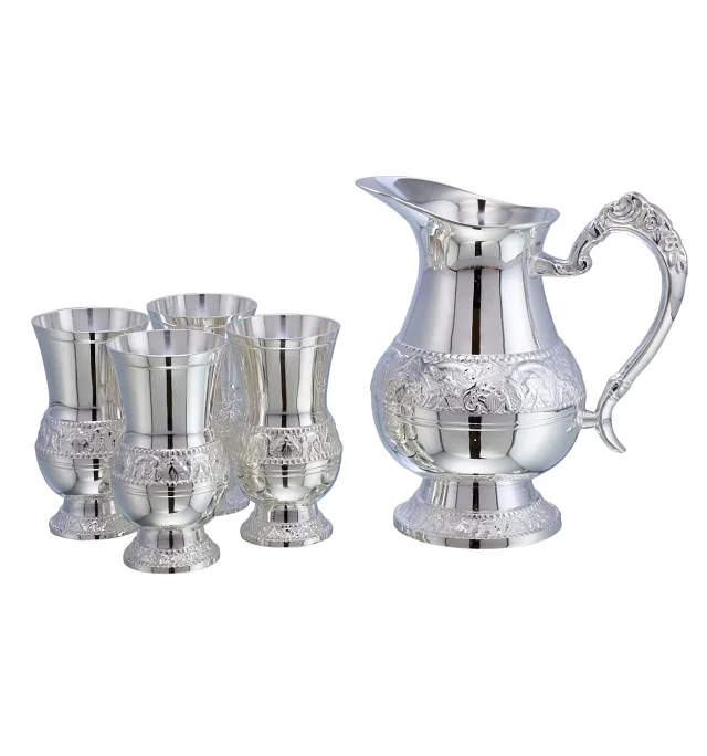 Nikhil Copper Pitcher Copper Pitcher with Set Of Four Tumbler With Nickel Painting Best For Healthy Life