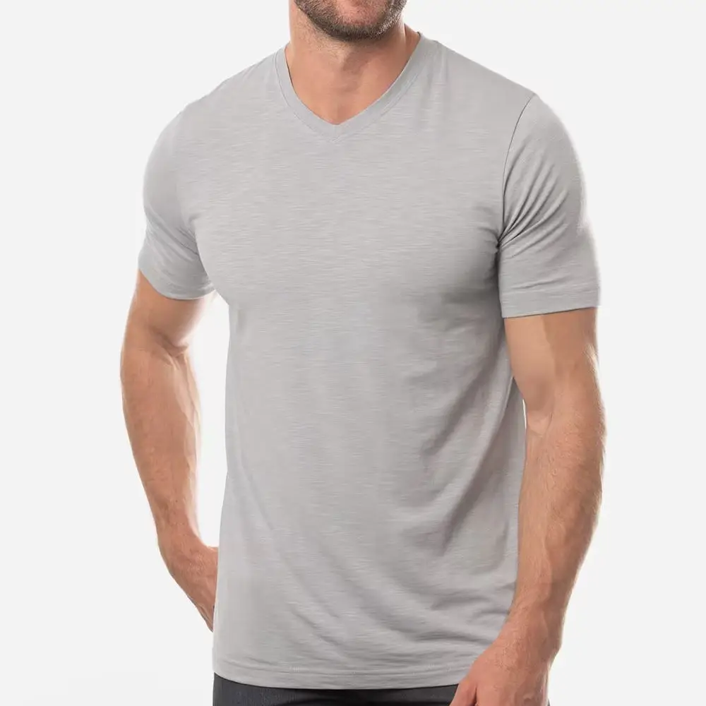 Custom Logo Cotton Polyester Slim Fit Casual V-Neck T Shirt For men best quality brand