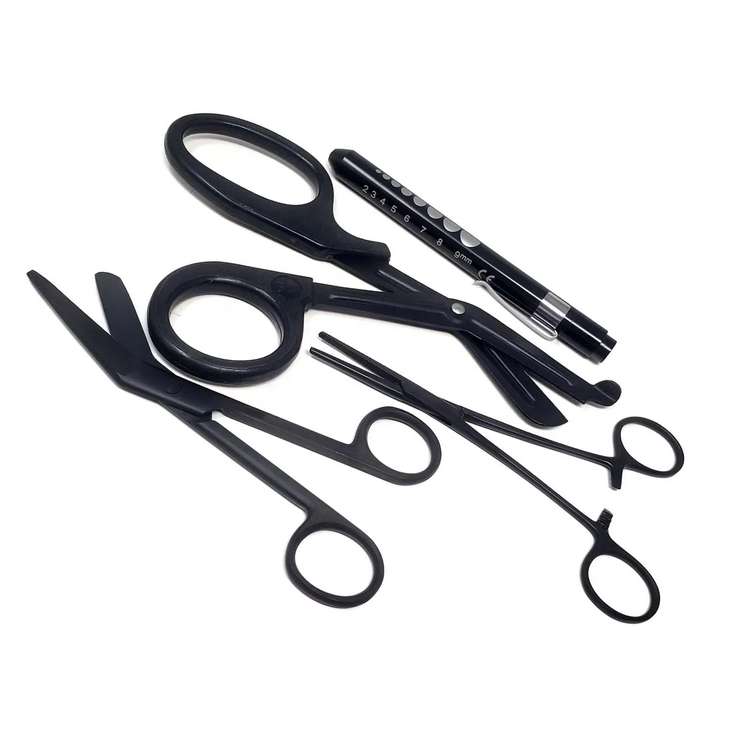Tactical Black EMT Paramedic Tools Kit Emergency Nursing 4Pc Set Penlight Bandage Scissors Trauma Shears Hemostat Forceps Gift