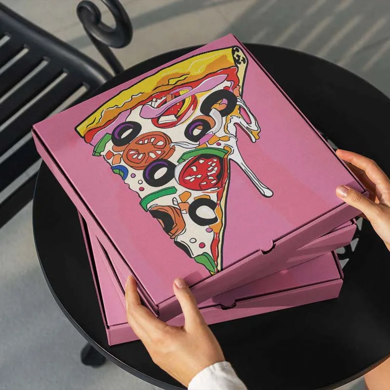 Wholesale customized corrugated paper folding 30 x 30 cm storage pink square pizza box with custom logo