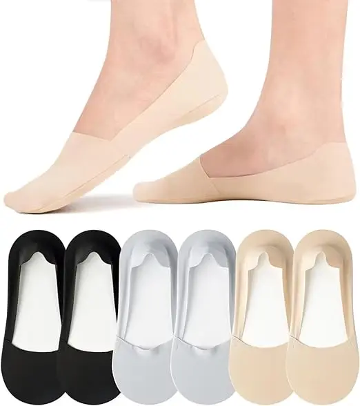 6 Pairs No Show Socks Womens Nylon Non Slip Low Cut Invisible Liner Thin Silk Socks For Flats Loafers Lightweight