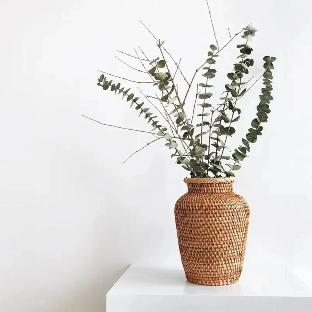 Wicker Vase Rattan Hanging Flowerpot Flowerpot Flower Basket Storage Folding Basket Wicker Vase Rustic Woven Flower Basket Pot