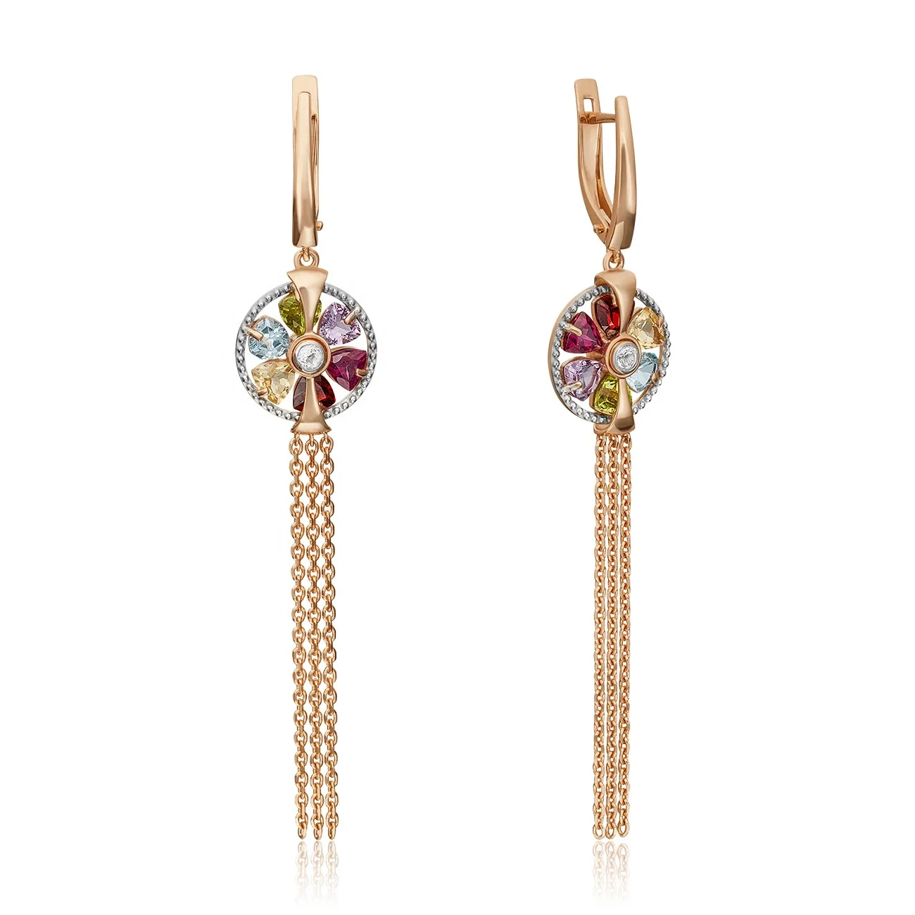 Romantic Earrings 14K Solid Rose Yellow Gold Topaz Amethyst Chrysolite Citrine ChromDiopside Garnet Smoky Quartz OEM ODM