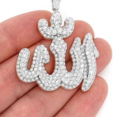 925 Silver Custom  Silver Pendant & Stylish Necklace  Moissanite Diamond Double layer Allah Pendant