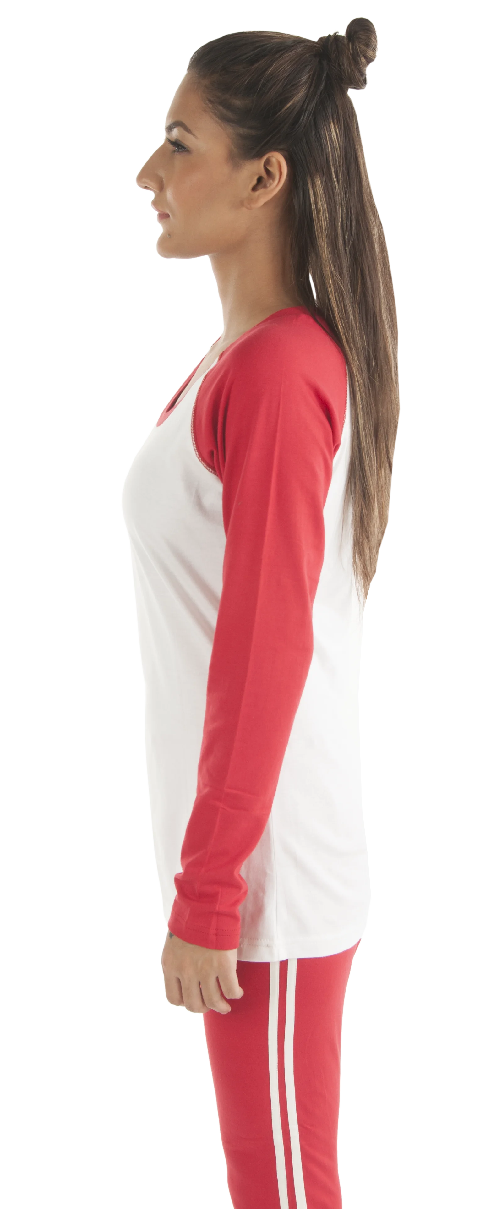 Comfortable and Simple Red and White Full Sleeves T-shirt Top for Girls and Women perfect for Sports & Yoga Wear
