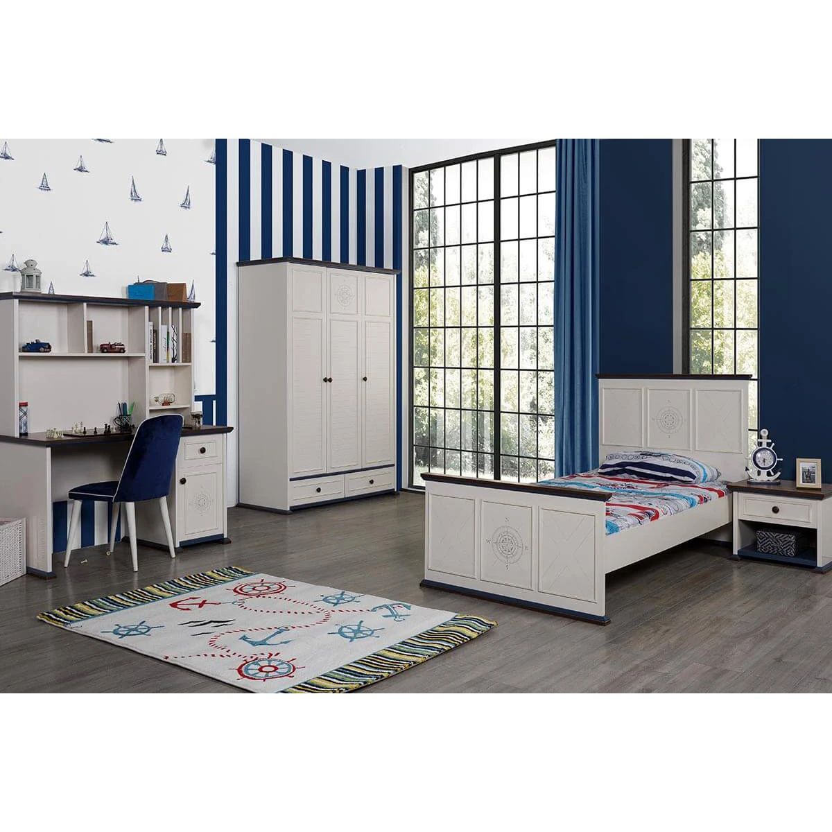 Economic Cheap Kid Teen Bedroom Furniture Set Natural Modern Functional Hygienic Wardrobe Study Desk (ider Marina)