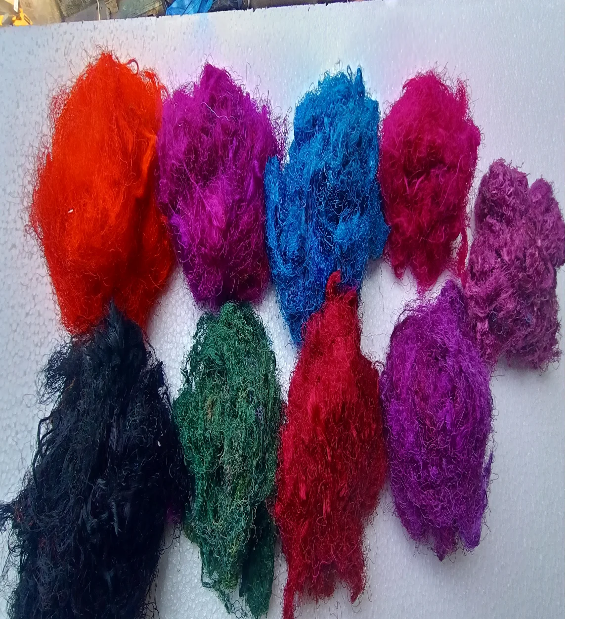 custom made dyed sari silk fiber in assorted colors made from sari silk waste suitable for spinning