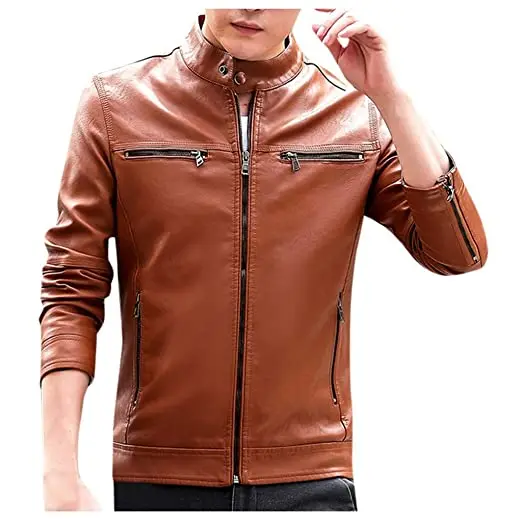 Mens Leather Jacket Genuine Leather Clothing Zipper Fashion Stylish Winter Waterproof Outdoor Biker Leather Jacket Breathable