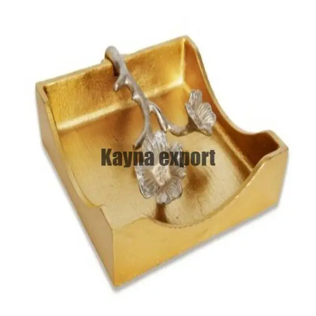 Wholesale luxury aluminum metal beautiful leaf design gold platted tissue holder stand