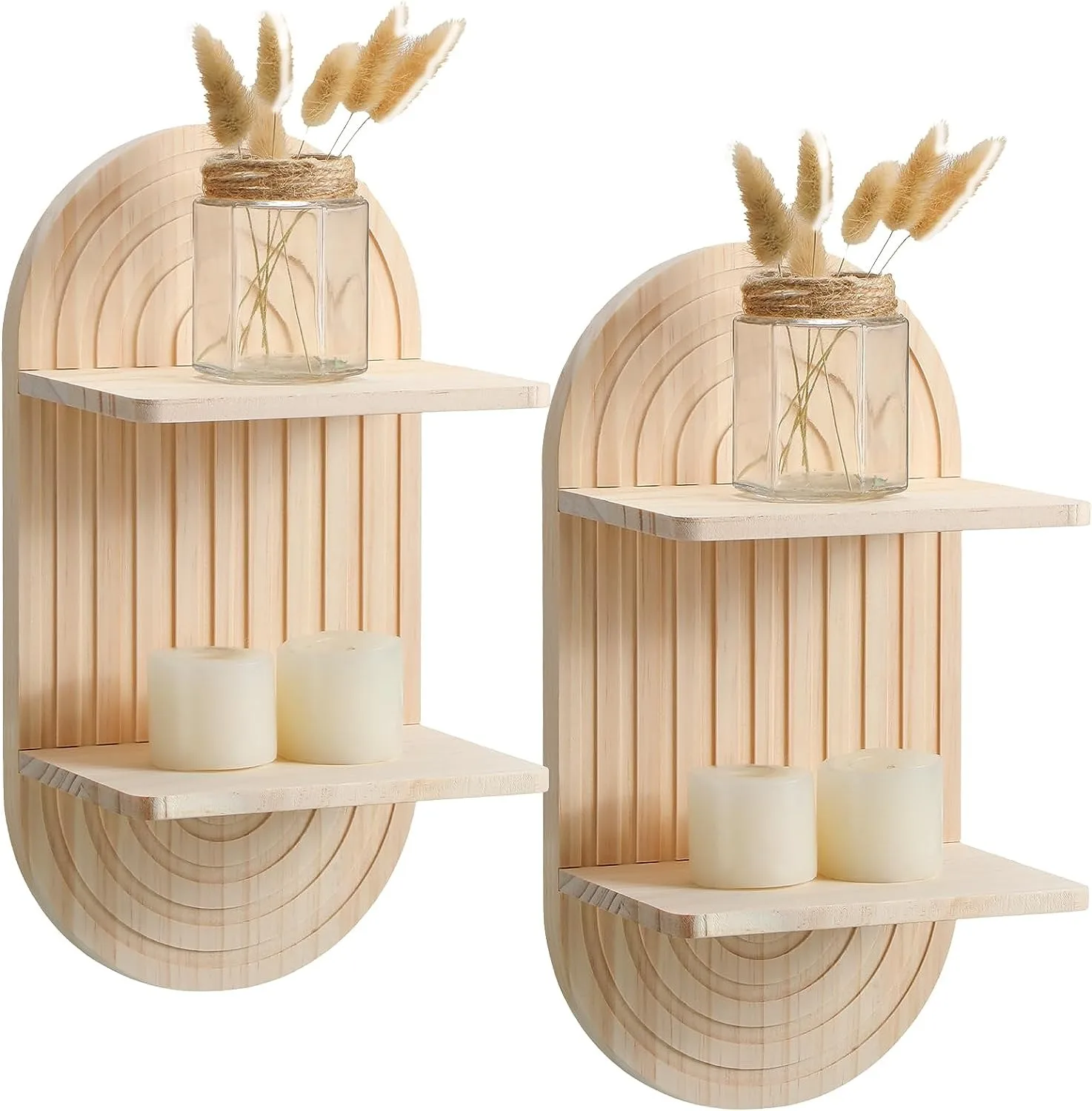 New Arrival Boho Wooden Shelf, Rainbow Wave Wall Shelves Bohemian Candle Holders Hanging Shelf Home Decor made in Vietnam