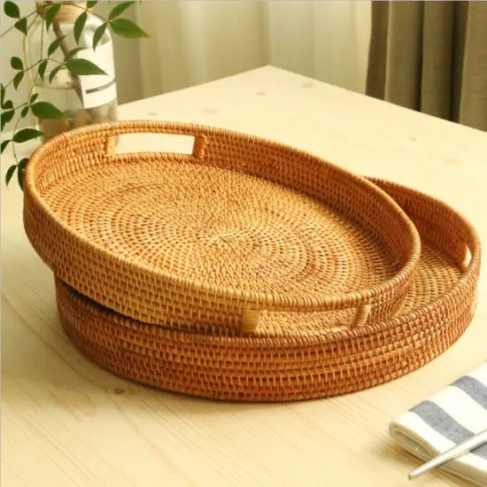 Cheapest wholesales Round Rattan Tray Handwoven Unique Design Rattan Round Tray made in Vietnam