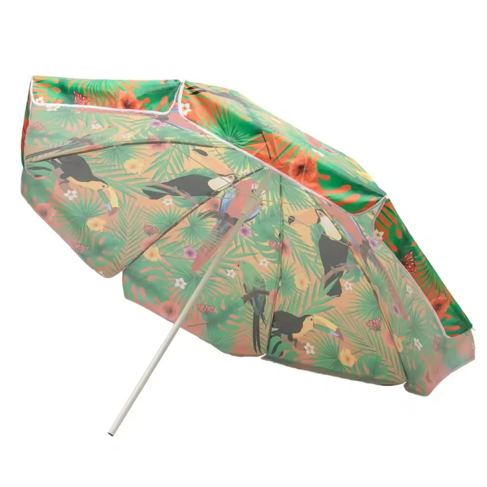 Tremendous Quality 2.0m Tropical Parrots Digital Canvas Pattern Wind Portable 140gm Custom Beach Umbrella