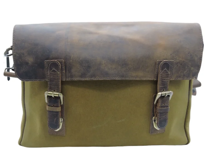 Customised Manufacturer Vintage 100% Genuine Leather Supplier Canvas Laptop Messenger Briefcase Travel Bag and Bulk Order