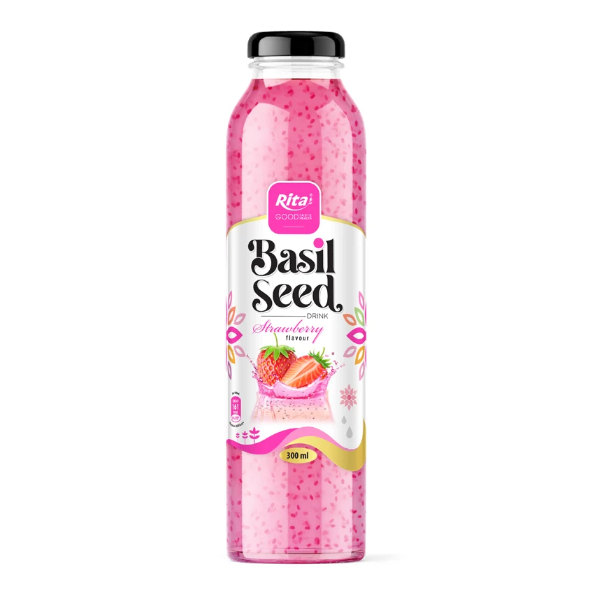 Peach Flavor 300ml Glass Bottle Basil Seed Drink Rita Manufacturer In Vietnam Good Beverage