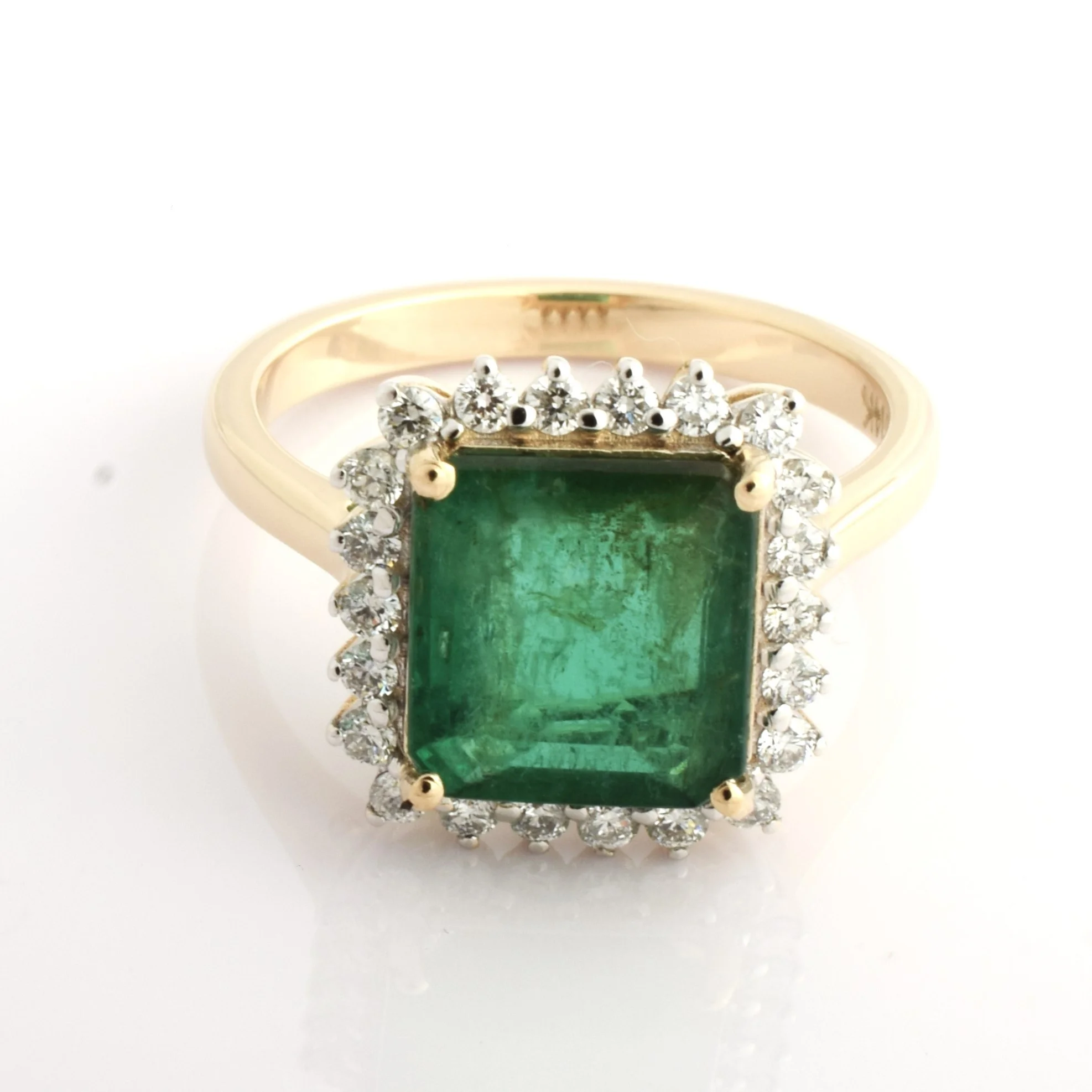 Handmade Square Shaped Rare Natural Emerald Diamond Gemstone Design in 14K White Gold Ring