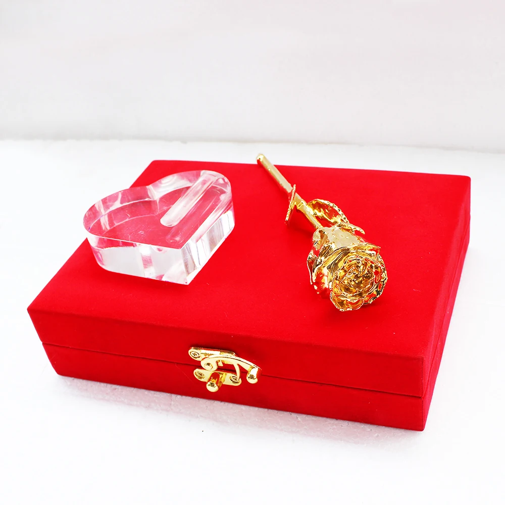 Hot selling valentine Gifts 24k Rose Gold plated Natural Rose with vase and velvet box Natural rose dipped in 24 k Rose Gold