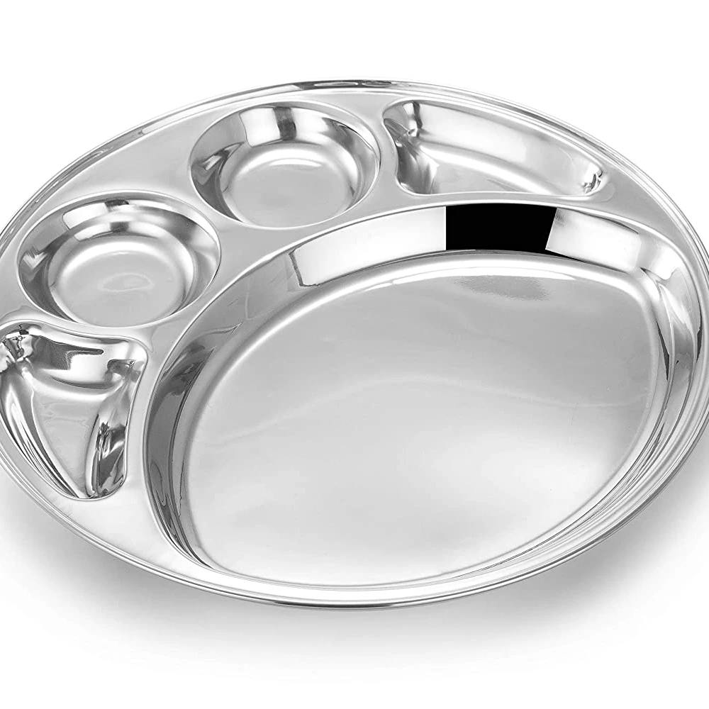 stainless steel food grade plates 5 sections round plate new design stainless steel plate with customize size logo printing