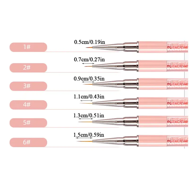 Professional French Stripe Nail Art Liner Brush Pink UV Gel Painting Pen 3D Rhinestones Brushes For Nails