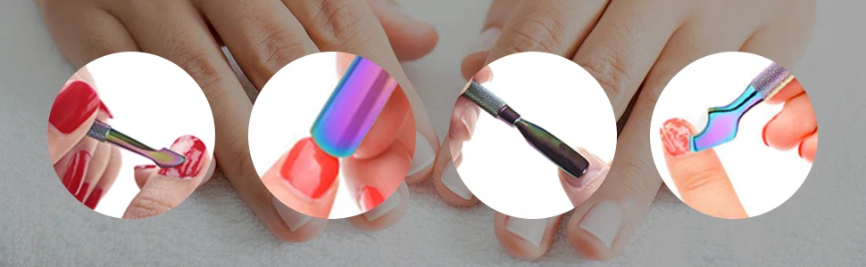 Rainbow 4pcs Spoon Pusher Knife Head Bell Shape Curve Head Double ended Nail Polish Remover Cuticle Nail Pusher Scraper Tool Set