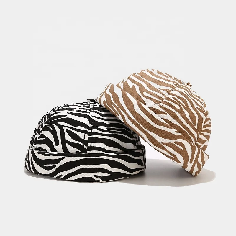 Wholesale Hot sale Unisex unique Jane fashion brimless baseball cap and hat metal button 100%Cotton zebra stripes hats and caps