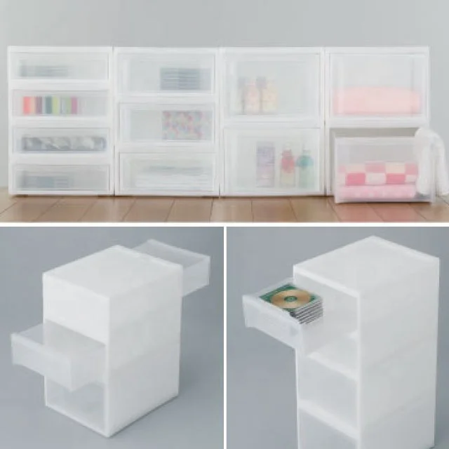 Japanese and Easy to use tidy stacking storage drawer with module design made in Japan