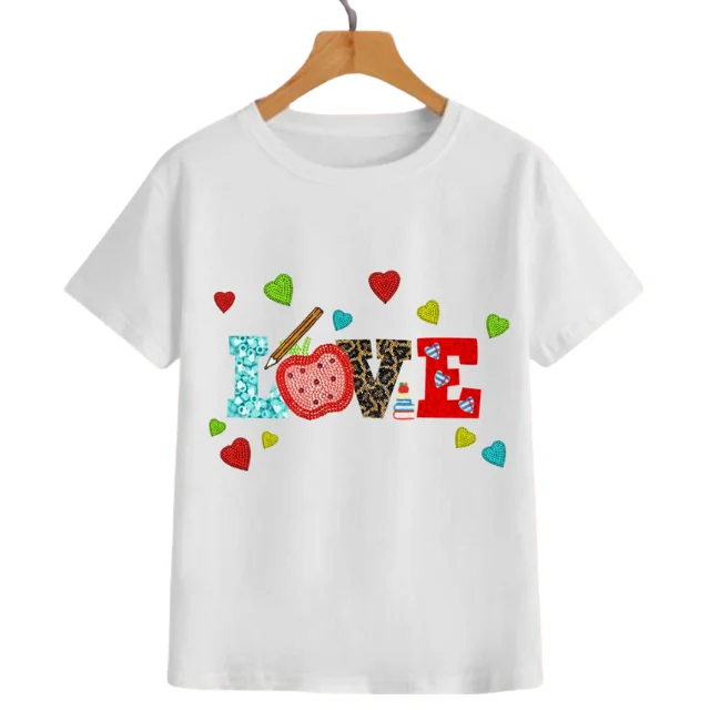 Fashion Luxury 100% Cotton Back-to-school T-shirt Custom Summer Casual Women O-Neck Beadwork T-shirts