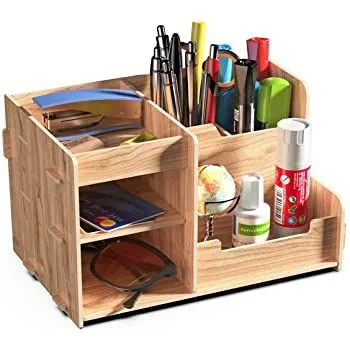 Acacia Mango Wood Stationary Organizer Wholesale New Design Handmade Table Top Wooden Stationary Organizer Box