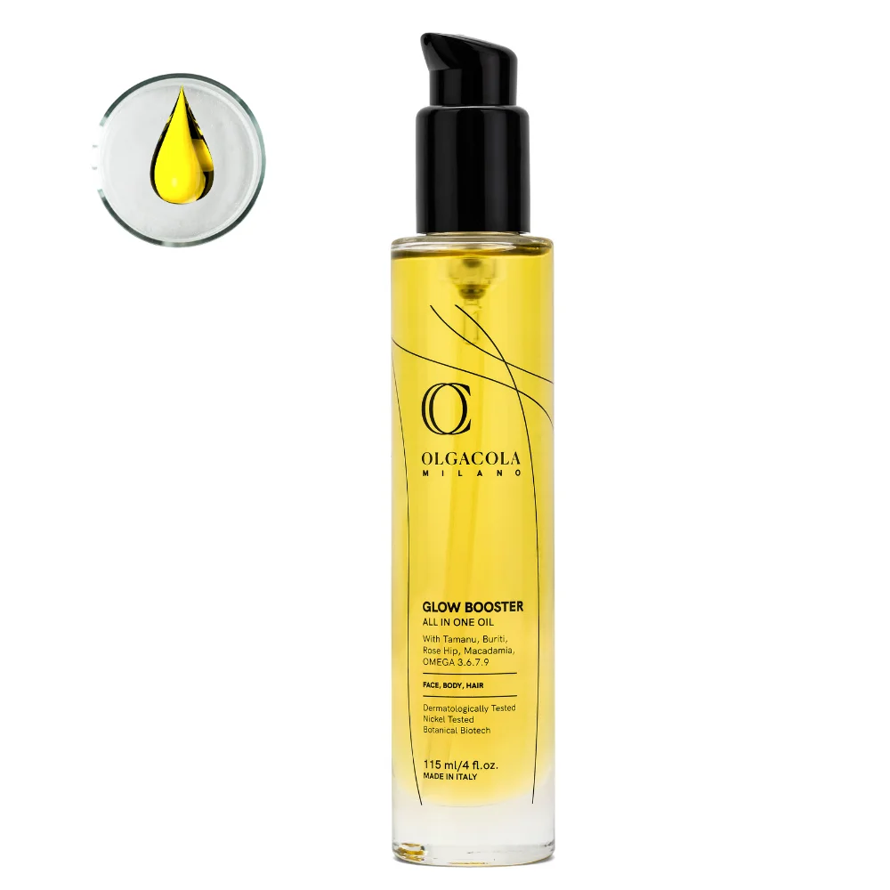 Best Italian Quality Glow Booster Oil Multi Active All in one Face Body Hair Vegan Organic Tamanu Buriti Oil Omega 3,9