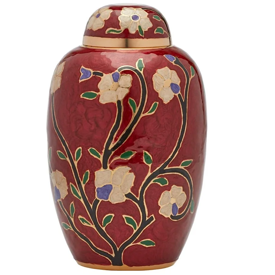 Cremation Urn  Flower Funeral Urn for Human Ashes Burial urn with Lacquer Finish 100% Brass  Flora Cream Available In Low Prices