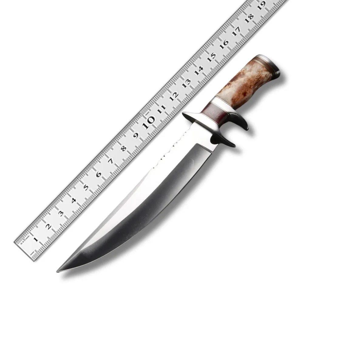 High Quality Custom Classic Bowie Hunting Knife with Bone Handle OEM Support with leather sheath hot sale Stainless steel