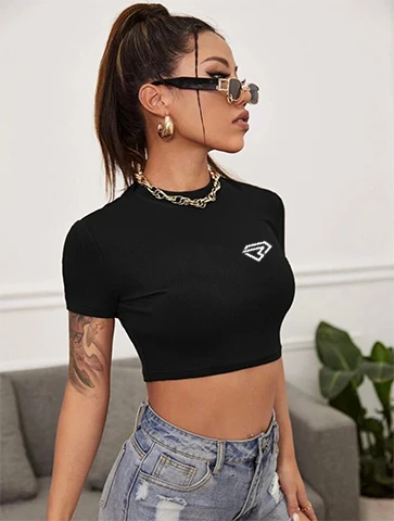 Summer Wear Crop Top T-Shirts For Girls In White Color Slim Fit Design Half Sleeves Three Quarter T Shirts
