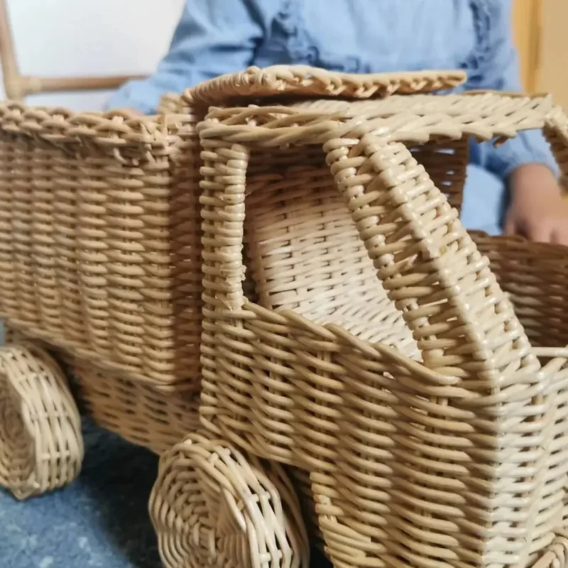 Rattan Car Toy Dump Truck Toy Rattan Baskets Natural Toys Birthday Gift Pretend Play Vietnam Manufactures FBA Amazon